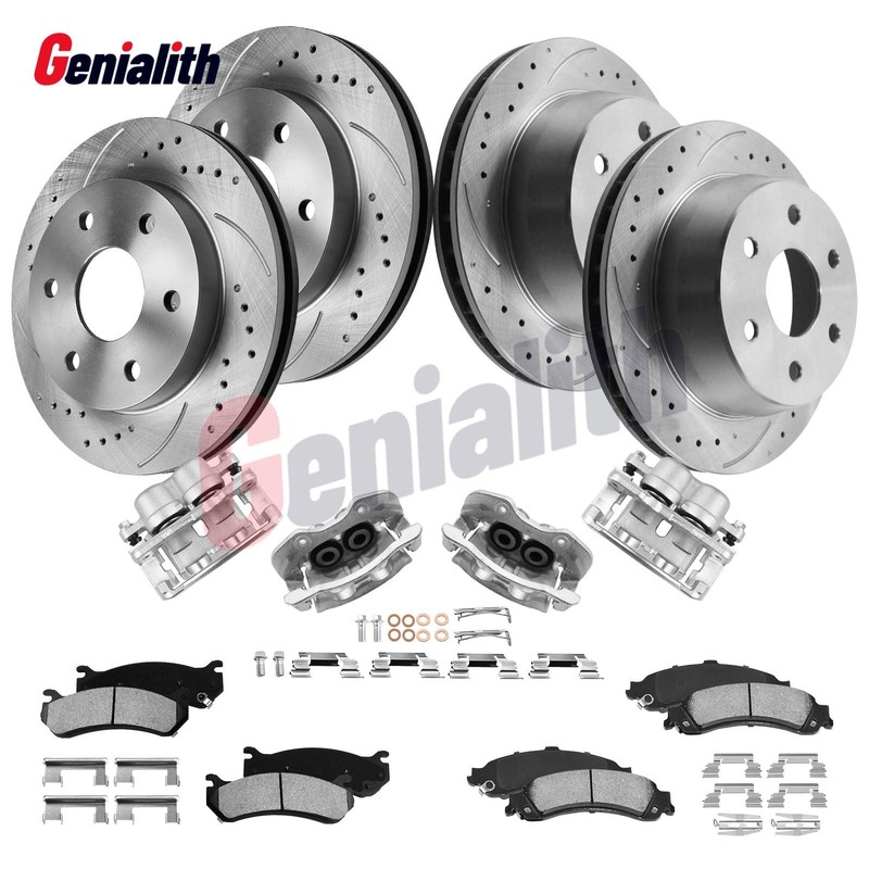 305mm Front Rear Drilled Rotors Brake Calipers Brake Pads GMC Sierra Yukon 1500