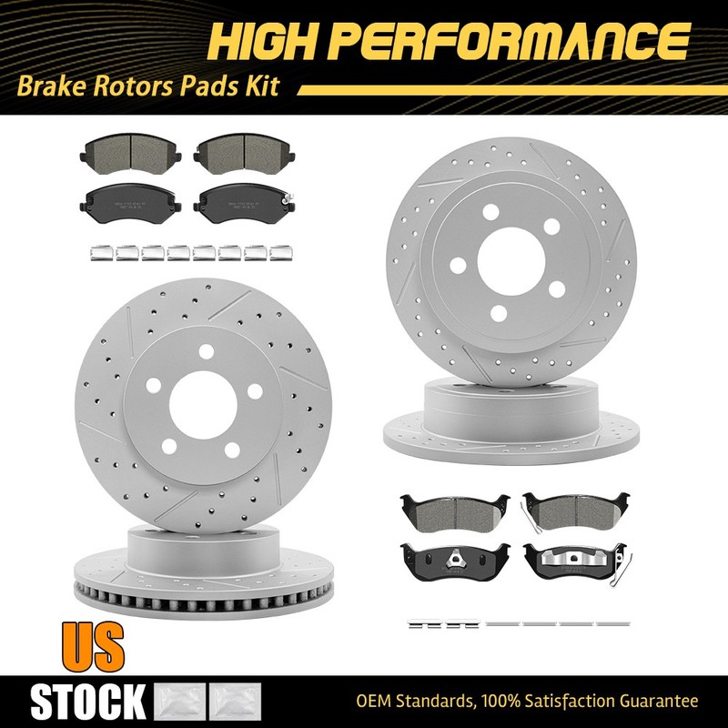Front Rear Disc Brake Rotors + Ceramic Pads Kit For 2003-2007 Jeep Liberty