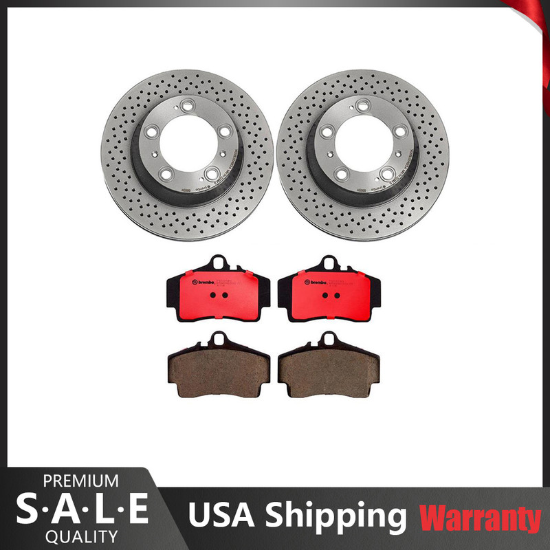 Brembo Rear Brake Kit Ceramic Pads Sensors & Drilled Disc Rotors For Porsche 911