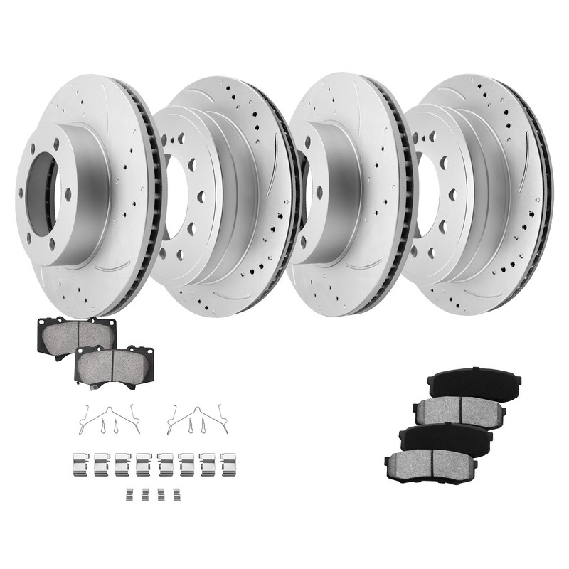 12.6″ Front 12.3″ Rear Drilled Rotors Brake Pads for 2001-2007 Toyota Sequoia