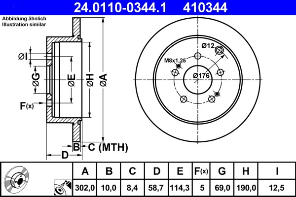 ATE 24.0110-0344.1 Brake Disc for Mitsubishi