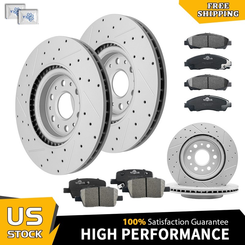 Front Rear Drilled Rotors Ceramic Brake Pads for Enclave Cadillac XT5 2017-2020