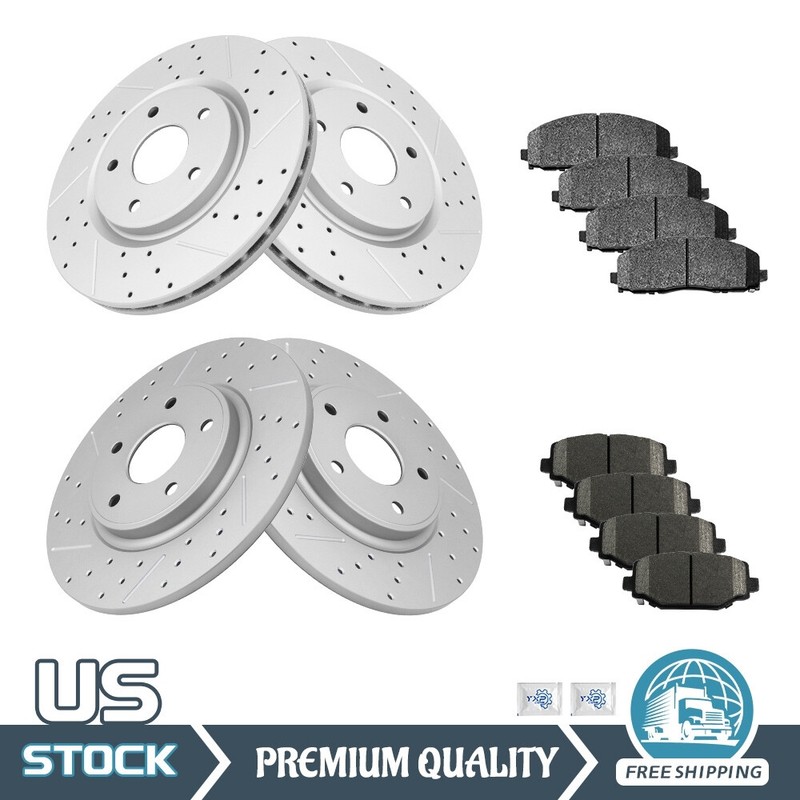 Front & Rear Drilled Rotors + Brake Pads for Town Country Grand Caravan Journey