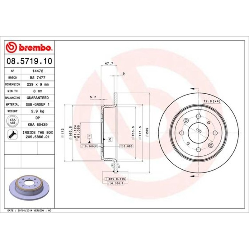 BREMBO Solid Brake Discs Pair With Screws – Rear Axle – Fits Honda – 08.5719.10