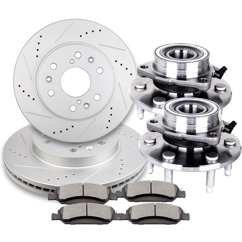 Front Drill Brake Rotor Ceramic Pads Wheel Hub Bearings For GMC Sierra Chevrolet
