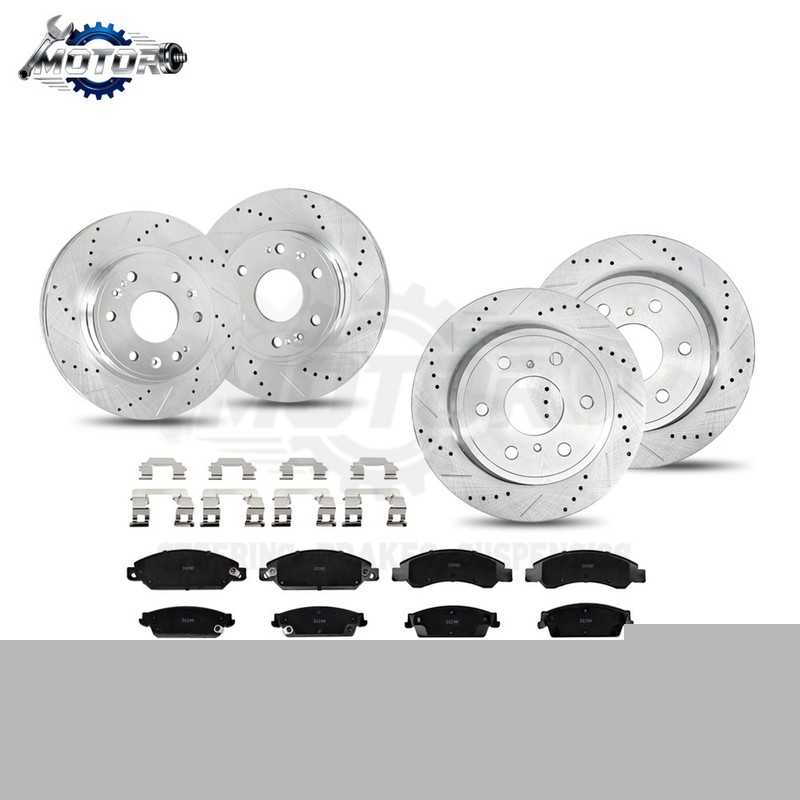 For Chevy GMC Silverado Sierra 1500 Tahoe Front & Rear Drilled Rotors+Brake Pads