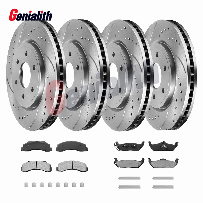 FOR 2010 2011 Ford F-150 Front Rear Drilled Slotted Rotors Ceramic Brake Pads