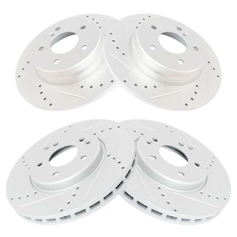 TRQ Front & Rear Performance Brake Rotor Drilled Slotted Zinc Coated Kit gallery