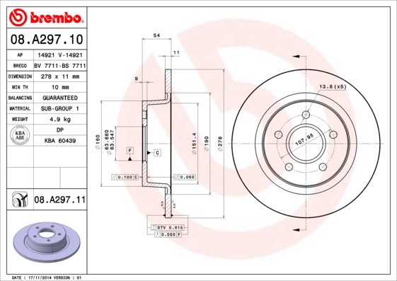 Brembo 08.A297.11 Brake Disc for Ford