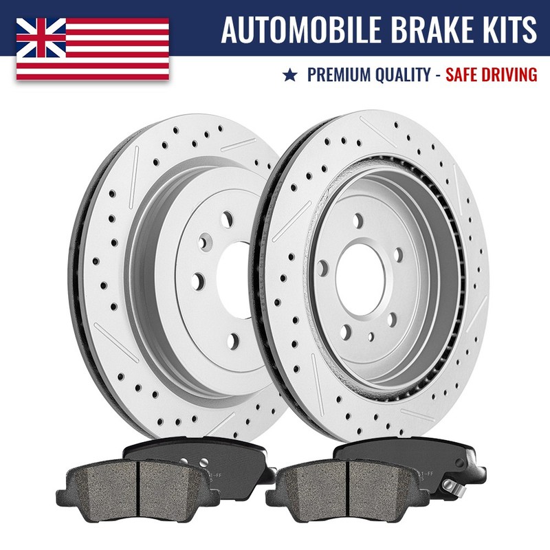 Rear Drilled Disc Brake Rotors Brake Pads Kit for 2013 – 2019 Cadillac ATS