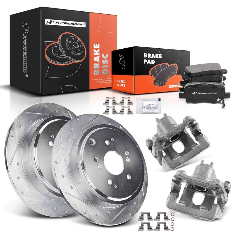 A-Premium 8x Rear Drilled Brake Rotor & Pad + Caliper for Honda Pilot Acura MDX
