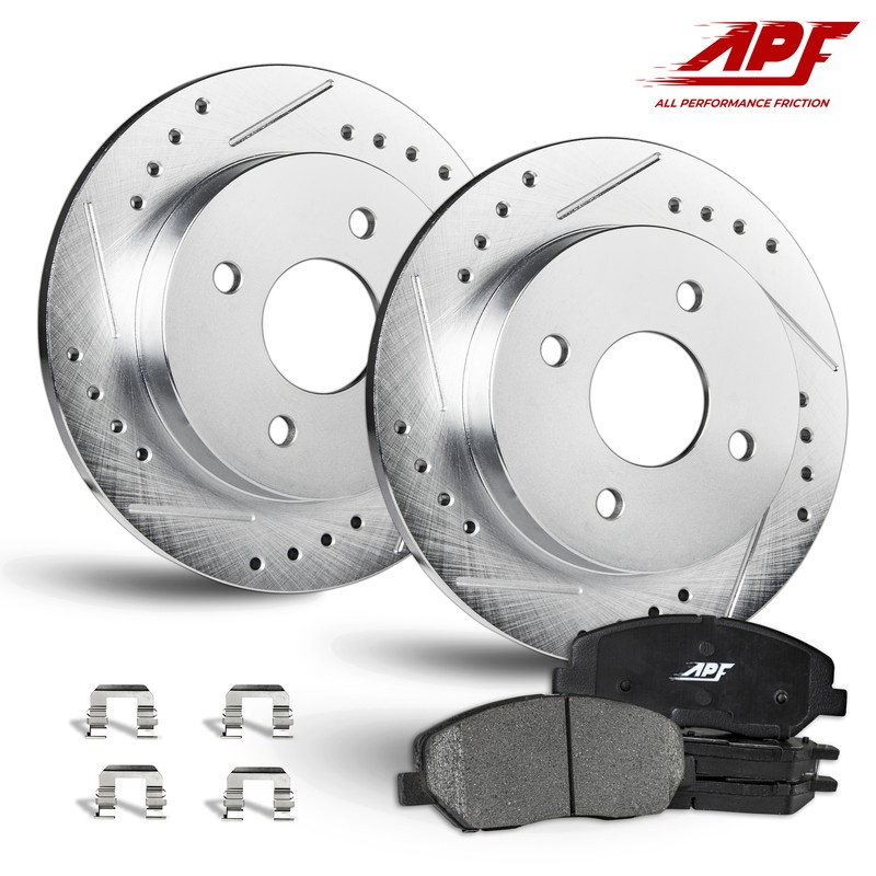 Front Zinc Drill/Slot Brake Rotors + Ceramic Pads for Kia Spectra 2004-2009