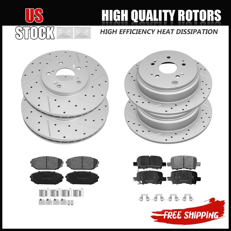 Front & Rear Disc Rotors And Ceramic Brake Pads for 2002 2003 2004 Honda Odyssey