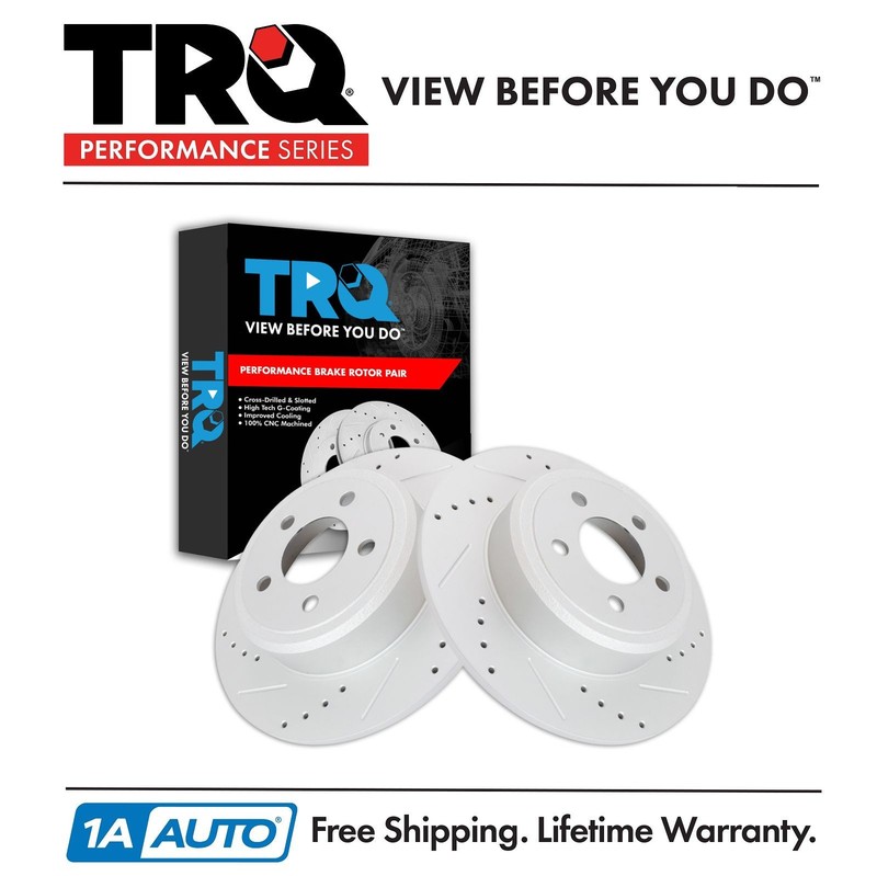 TRQ Performance Drilled Slotted Rear G-Coated Brake Rotor Pair for Dodge