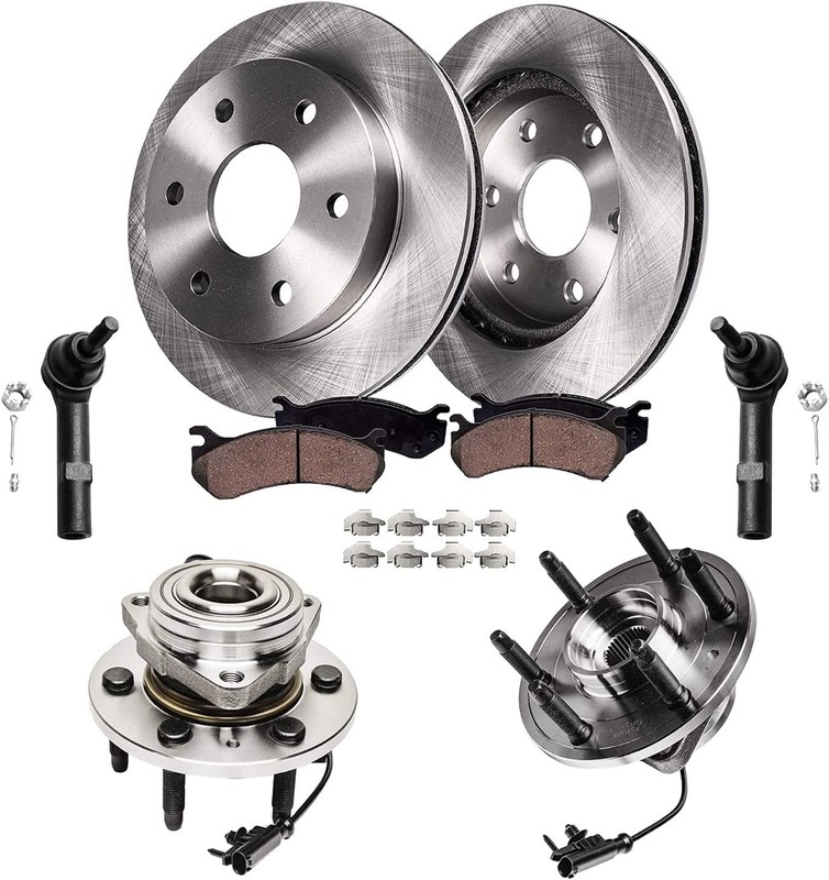 4WD Front Brake Pads Rotors Tie Rods for 2007-2014 Cadillac Escalade