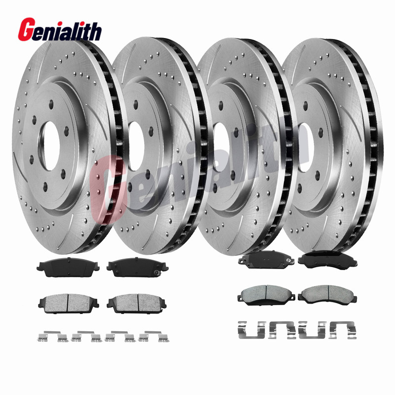 Front & Rear Drilled Rotors + Brake Pads for Chevy Avalanche Cadillac Escalade