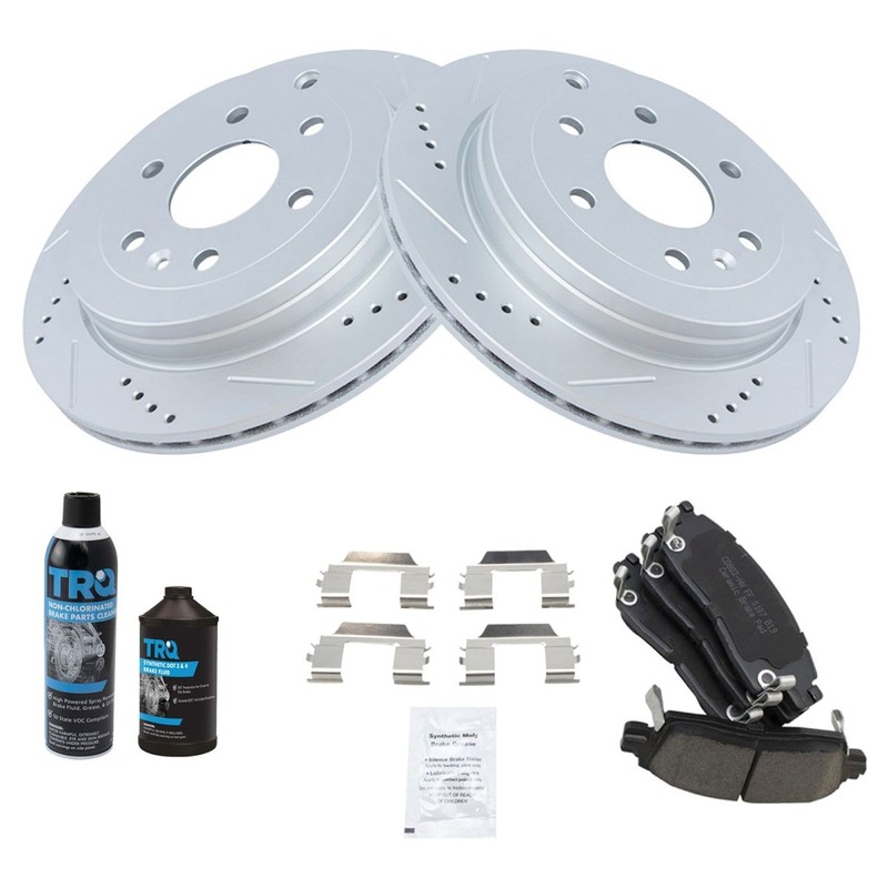 TRQ Rear Ceramic Brake Pad Performance Disc Rotor Kit w/Chemicals gallery
