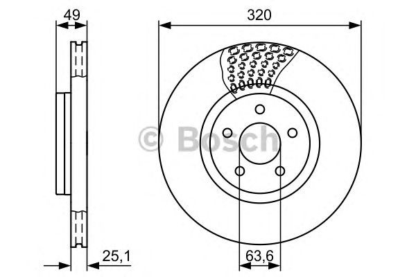 Bosch Brake Disc Front Diameter 319.8mm 63.6mm Vented 25mm 0986479660