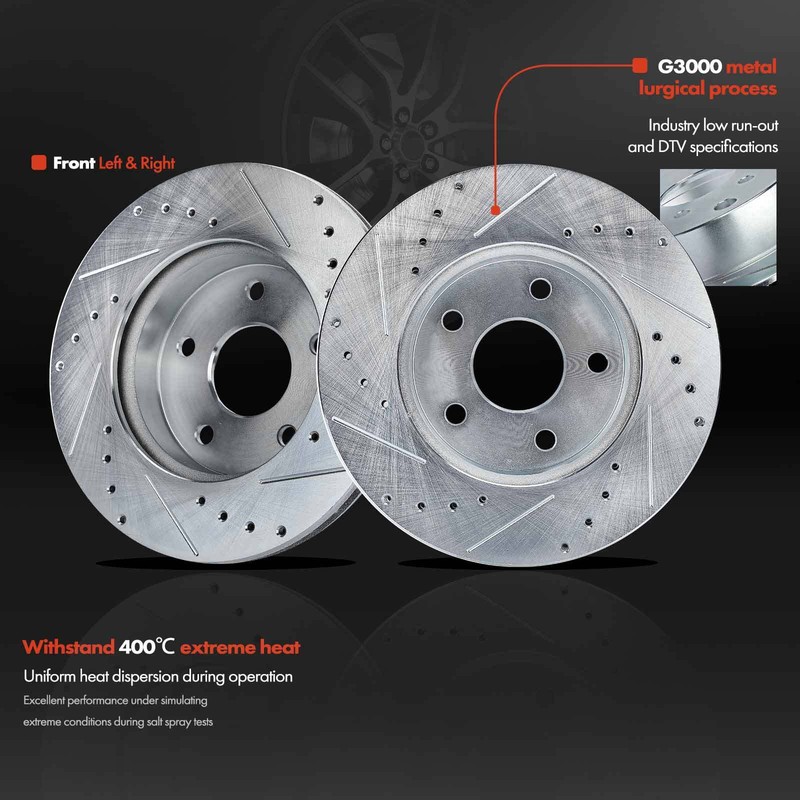 Front Drilled & Slotted Brake Rotors for Jeep Grand Cherokee 1999-2004 4.0L 4.7L gallery