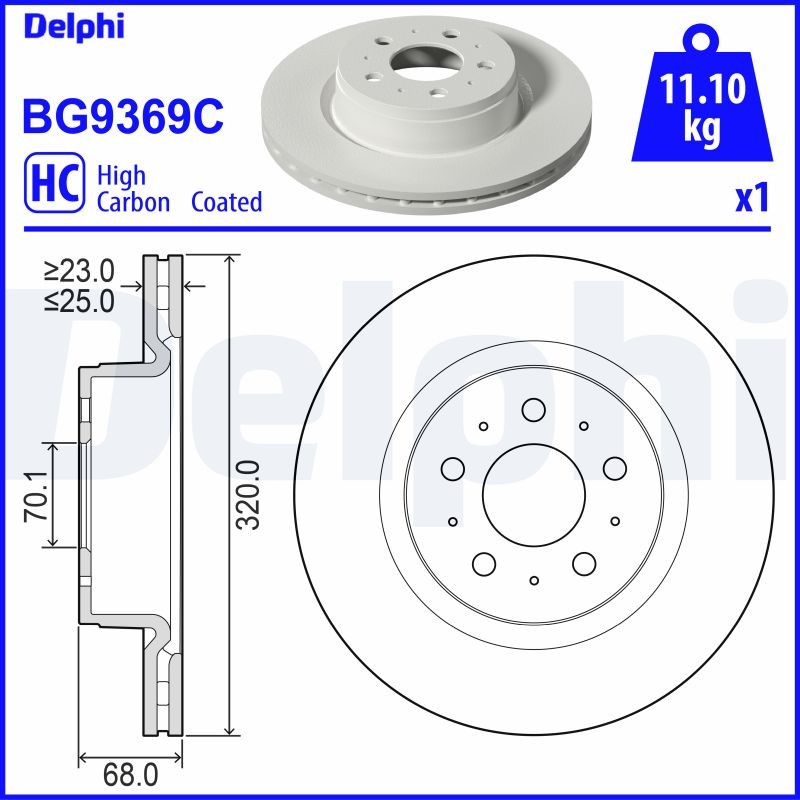 2X BG9369C DELPHI Brake Disc for Tesla