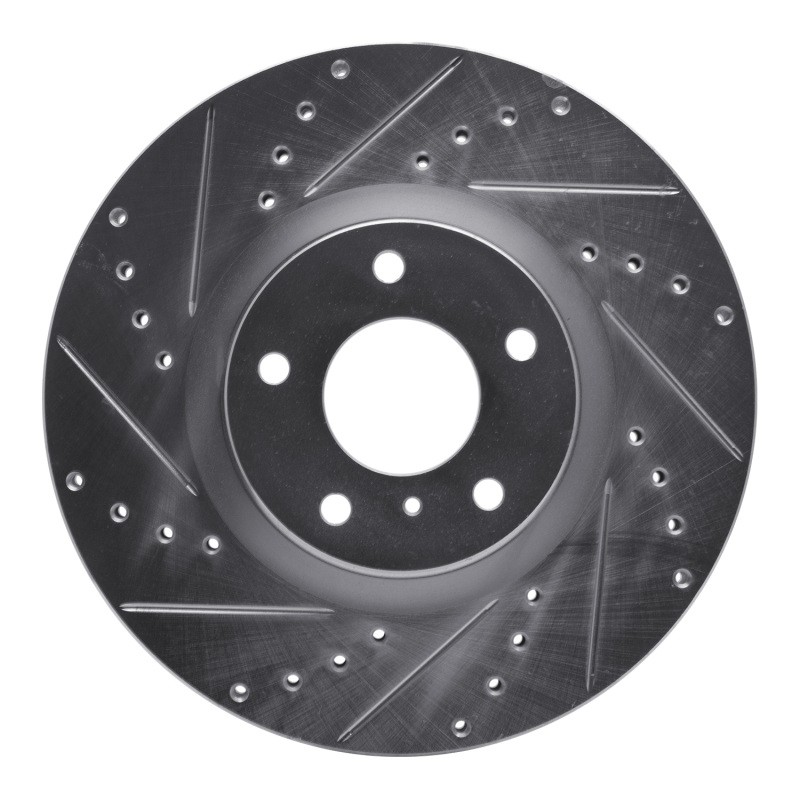 R1 for 09-23 Nissan 370Z Front Left Drilled & Slotted Silver Brake Rotor