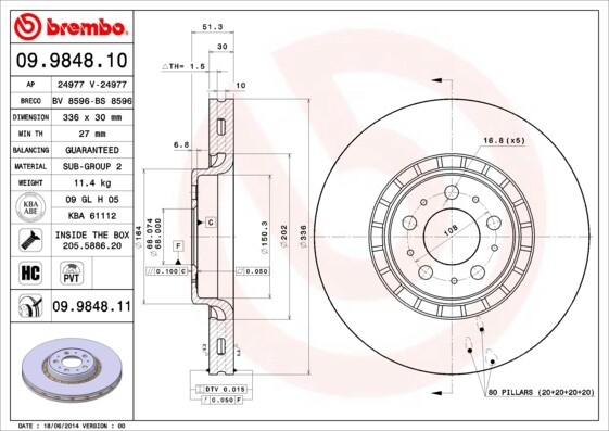 Brembo Front Brake Disc Fits Volvo XC90 2002-2014 30657301 306573010 306573013 gallery