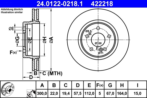 ATE 24.0122-0218.1 Brake Disc for Mercedes-Benz