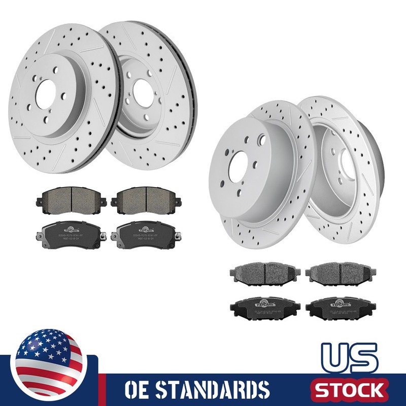 For Subaru Impreza 2017- 2023 Front Rear Drilled Disc Rotors Ceramic Brake Pads