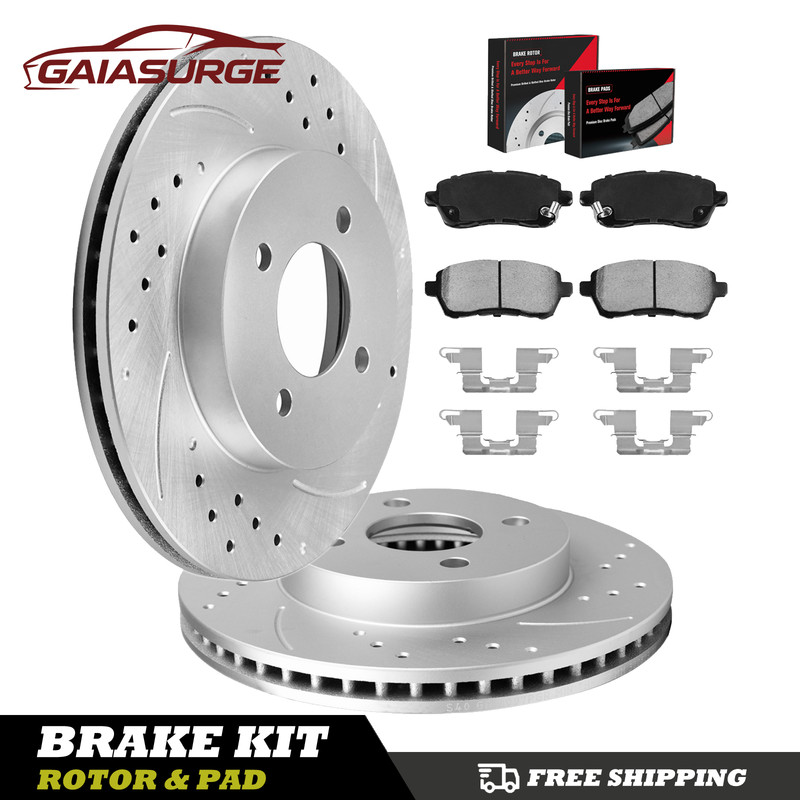 New Front Drilled Slotted Brake Rotors Brake Pads for 2011 – 2019 Ford Fiesta