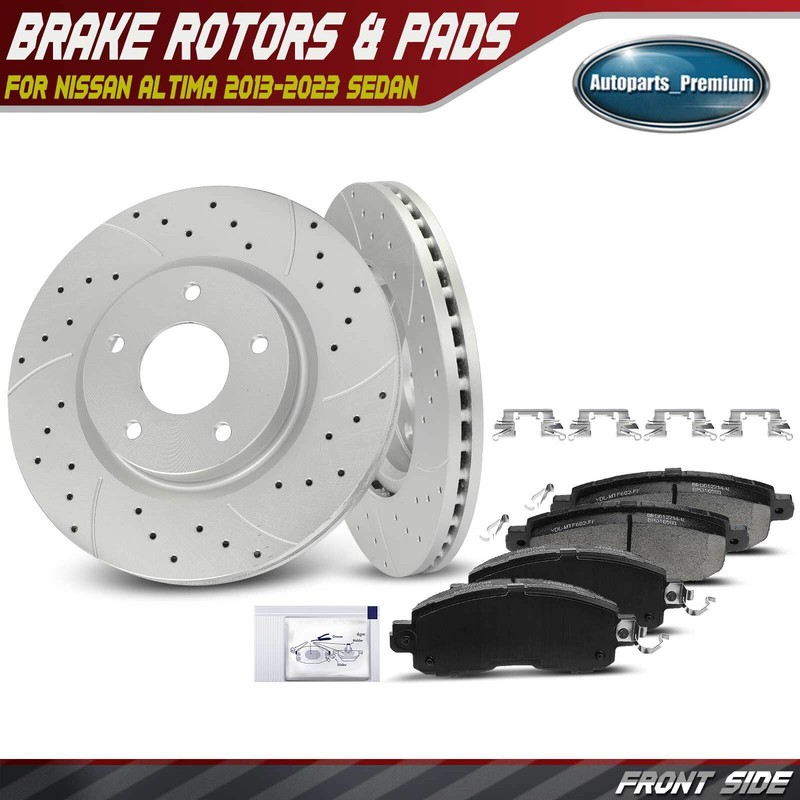 Front Drilled Brake Rotor & Ceramic Brake Pad for Nissan Altima 2013-2023 Sedan
